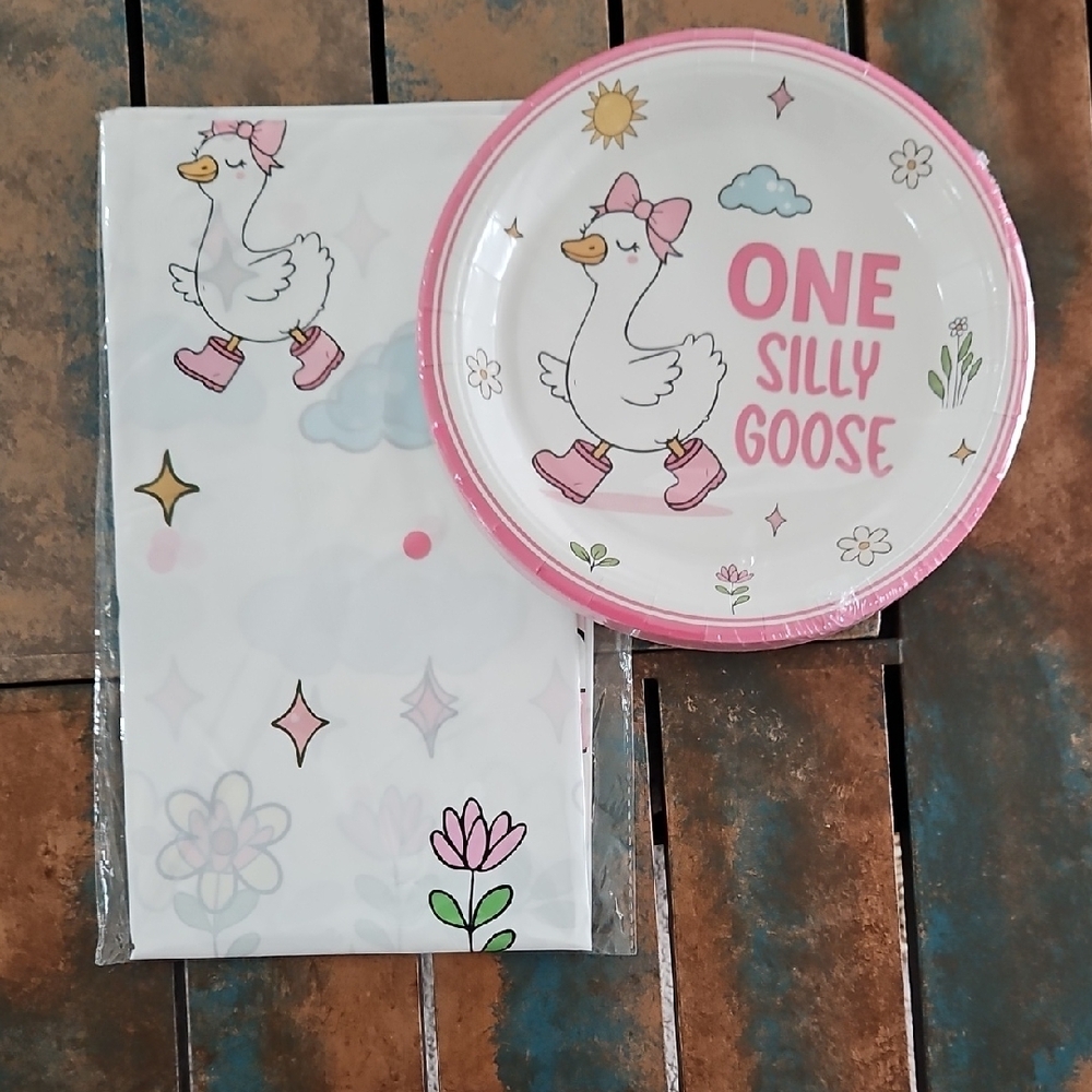 One Silly Goose Birthday Tablecloth & Plates